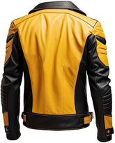 Motorrad-Lederjacke für Herren im Used-Look, gelb und schwarz